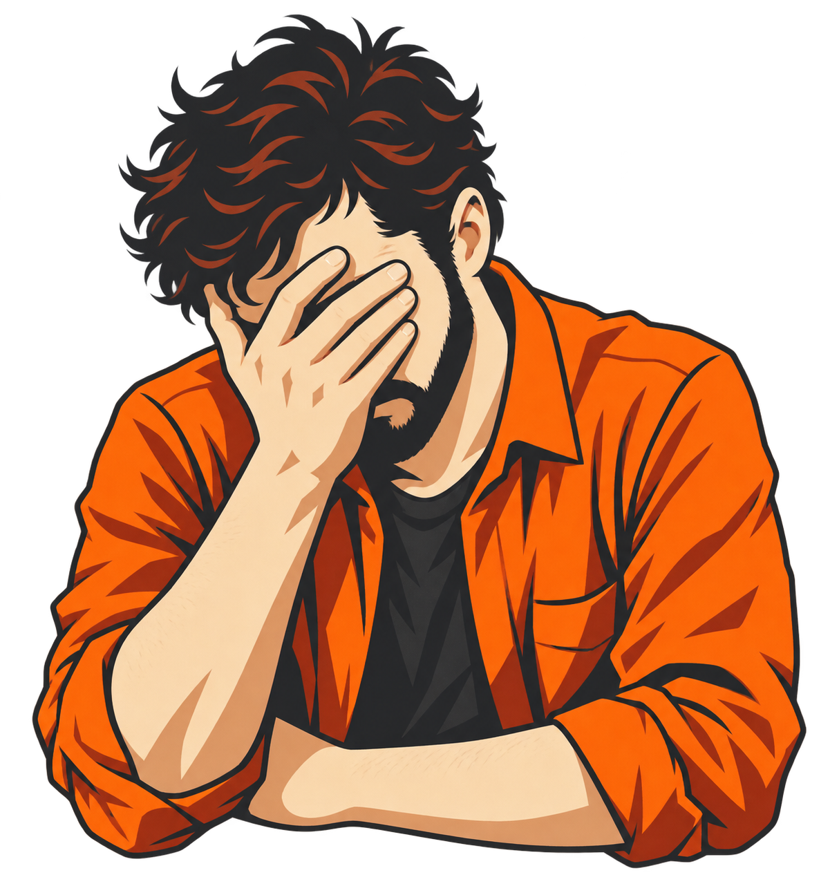 A flat orange-and-charcoal illustration of an engineer facepalming